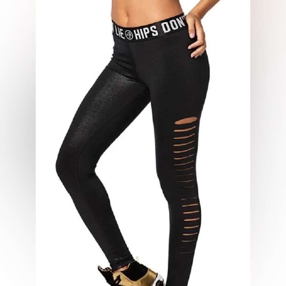 Six S Black Slashed Zumba Leggings. NWT